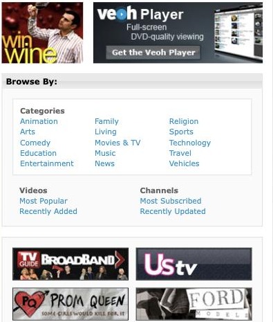 Veoh.com category browser and 2007 advertiser units